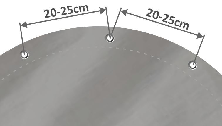 Visszahajtott, ringlik (karikák) körbe 20-25 cm-ként